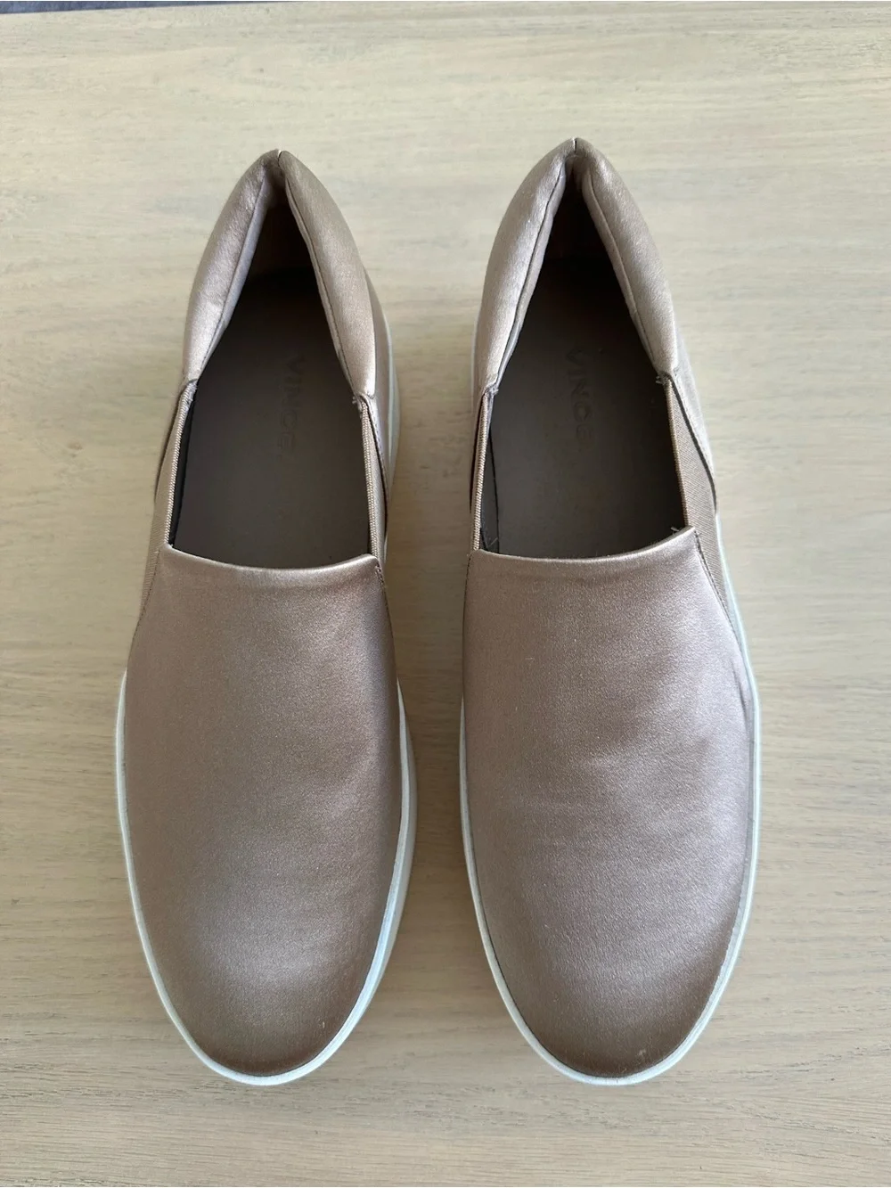 Vince Warren Sneaker - Size 7.5 / Women's Slip-On PlatformSneakers in Taupe/Gold